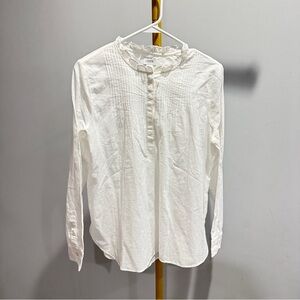 NWT！J Crew Long Sleeve White Blouse Top Size 6 Ruffle Neck